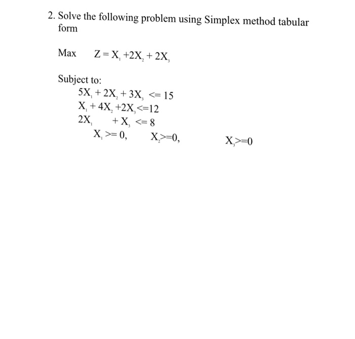 Solved Solve the following problem using Simplex method | Chegg.com