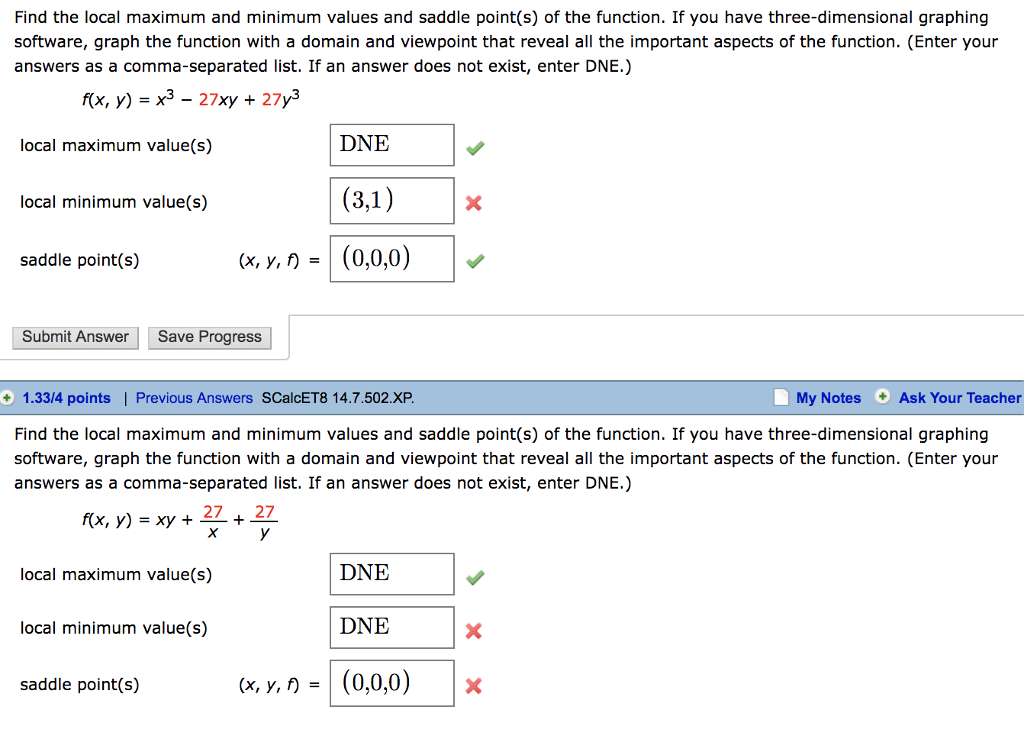 Solved Find The Local Maximum And Minimum Values And Saddle