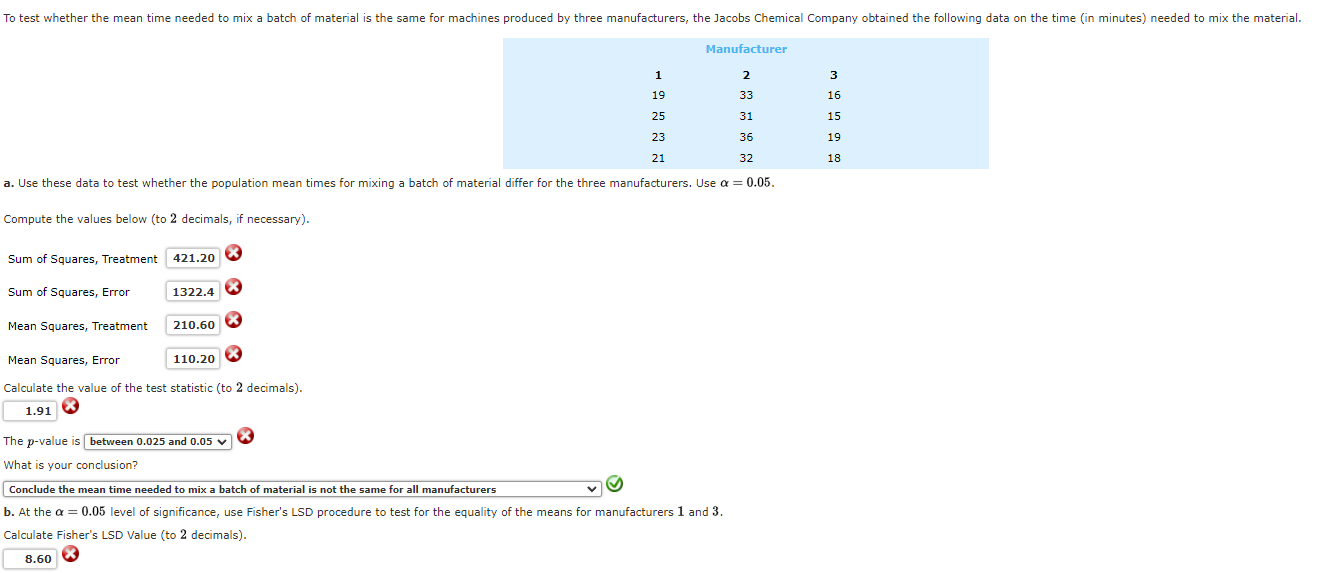 Solved To test whether the mean time needed to mix a batch