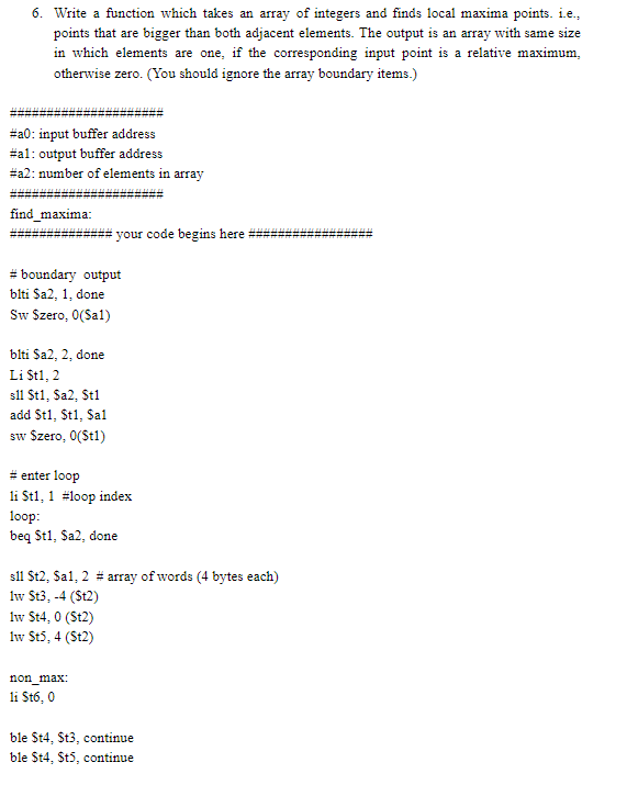 Solved 6. Write a function which takes an array of integers | Chegg.com