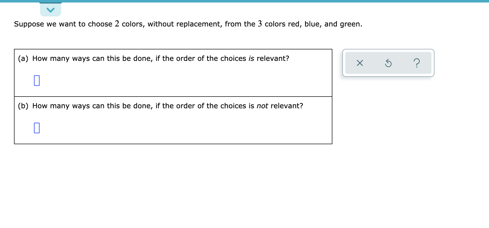 Solved Suppose we want to choose 2 colors, without | Chegg.com