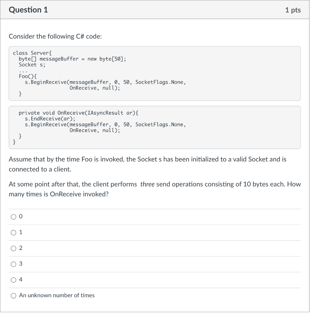 Solved Question 1 1 pts Consider the following C# code: | Chegg.com