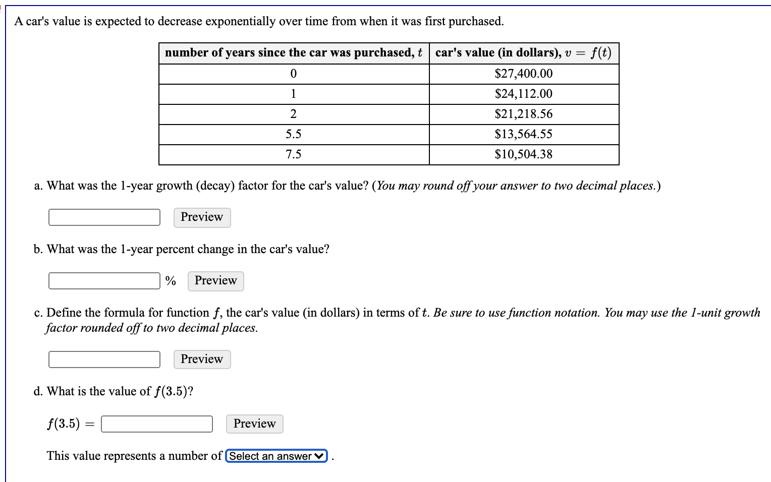 Solved A car's value is expected to decrease exponentially