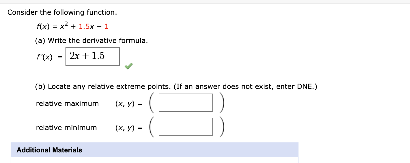 Solved Consider the following function. f(x) = x2 + 1.5x – 1 | Chegg.com