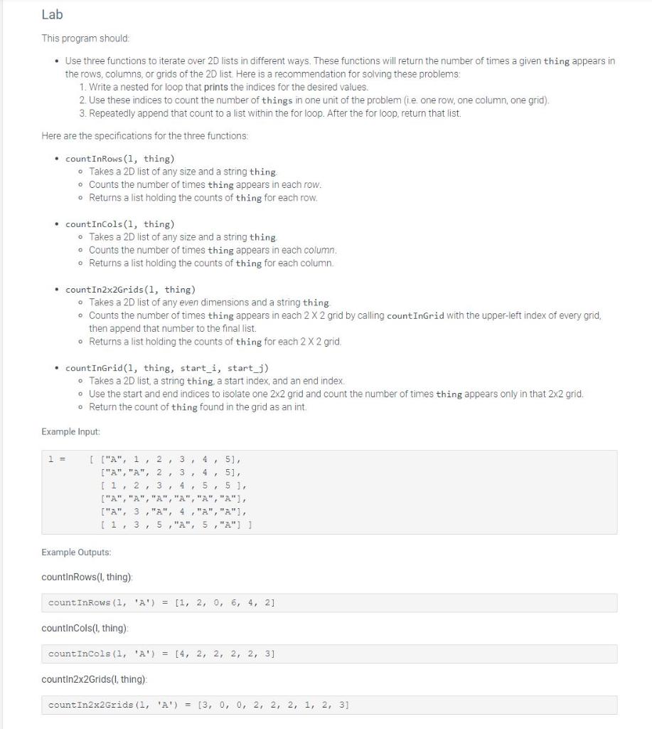 Solved Need help in python def countInRows l thing Chegg