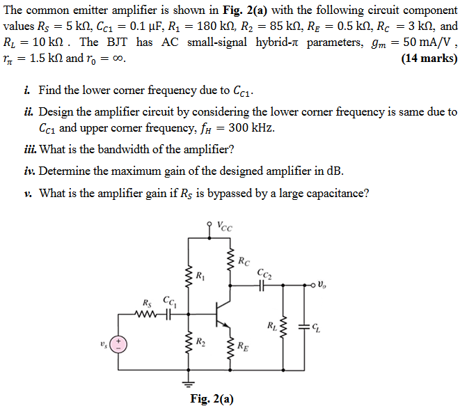 Solved The common emitter amplifier is shown in Fig. 2(a) | Chegg.com