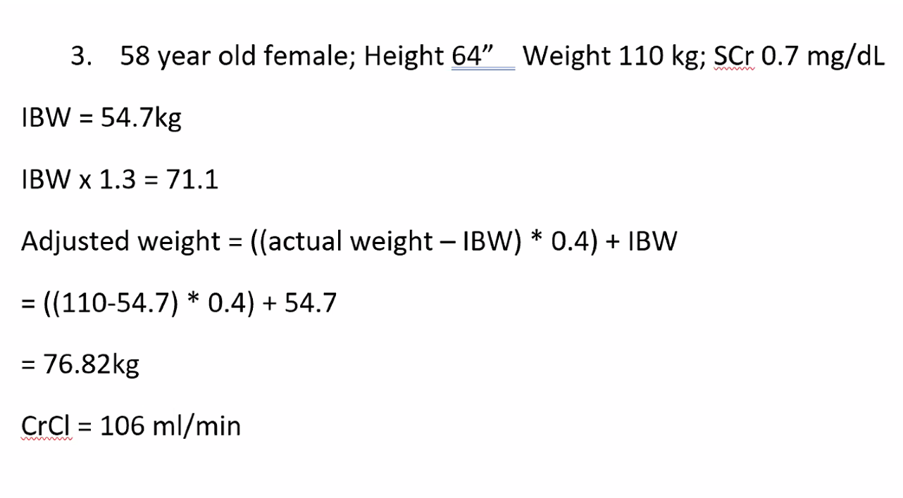 Solved 4. 72 year old female; Height 68