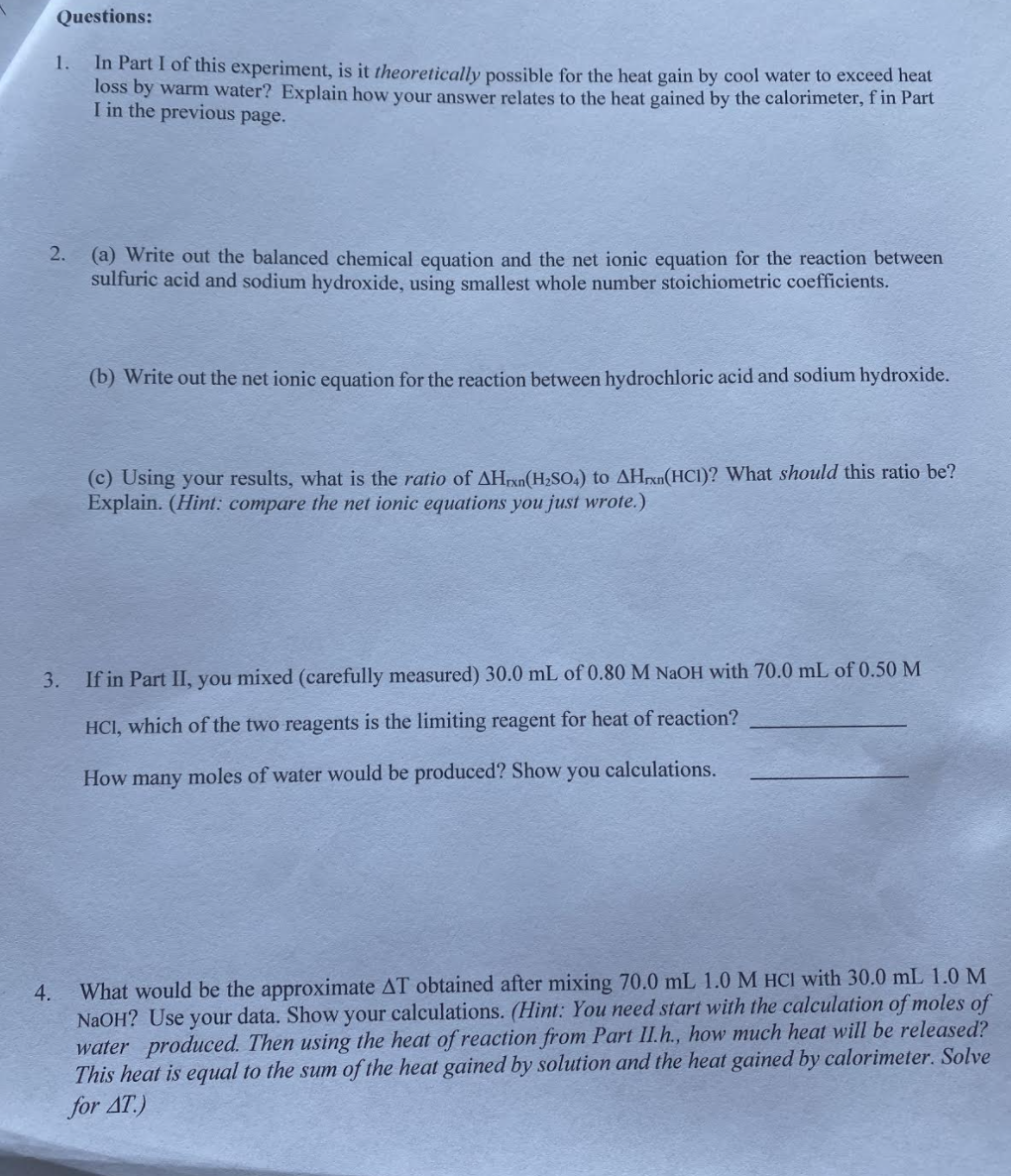 Thermochemistry Heat of Reaction DATA AND REPORT