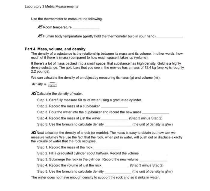 Solved Laboratory 3 Metric Measurements Use the thermometer | Chegg.com