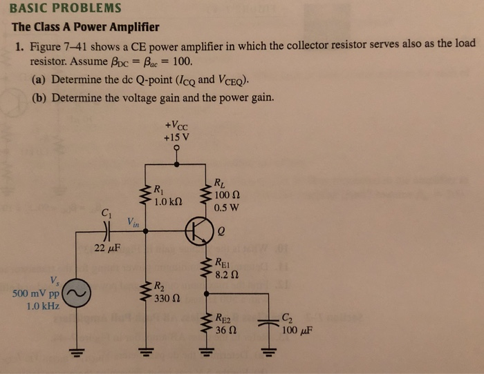 Solved BASIC PROBLEMS The Class A Power Amplifier 1. Figure | Chegg.com