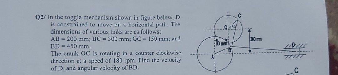 Solved C 0246 300 mm Q2/ In the toggle mechanism shown in | Chegg.com