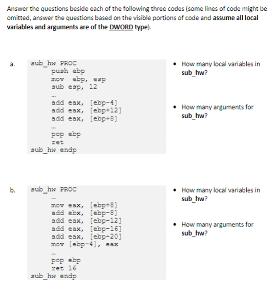 Solved Answer the questions beside each of the following | Chegg.com