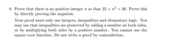 Solved 8. Prove that there is no positive integer n so that | Chegg.com