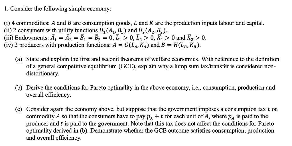 Solved 1. Consider The Following Simple Economy: (i) 4 | Chegg.com