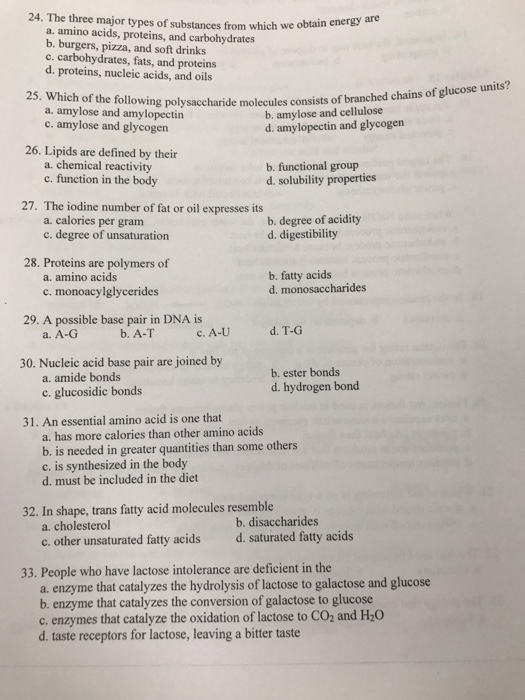 Solved The three major types of substances from which we | Chegg.com