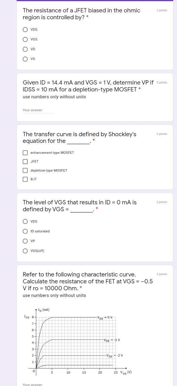 Solved The resistance of a JFET biased in the ohmic 2 points