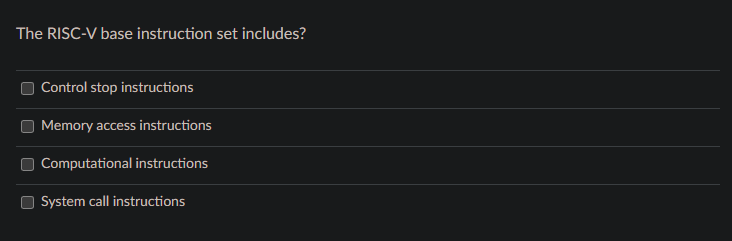 Solved The RISC-V base instruction set includes? Control | Chegg.com