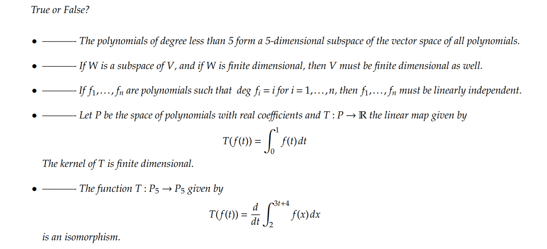 Solved True Or False The Polynomials Of Degree Less Chegg Com