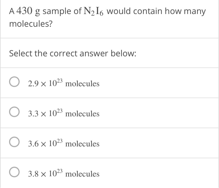 Solved A 430 g sample of N216 would contain how many | Chegg.com