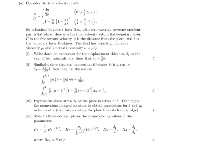 Solved Consider the trial velocity profile u/U = {4y/3 | Chegg.com