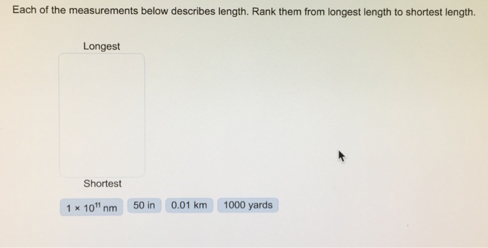 Solved Each of the measurements below describes length. Rank | Chegg.com