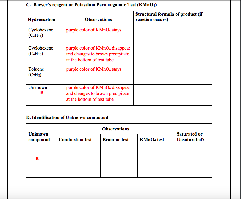 Solved C. Baeyer's reagent or Potassium Permanganate Test