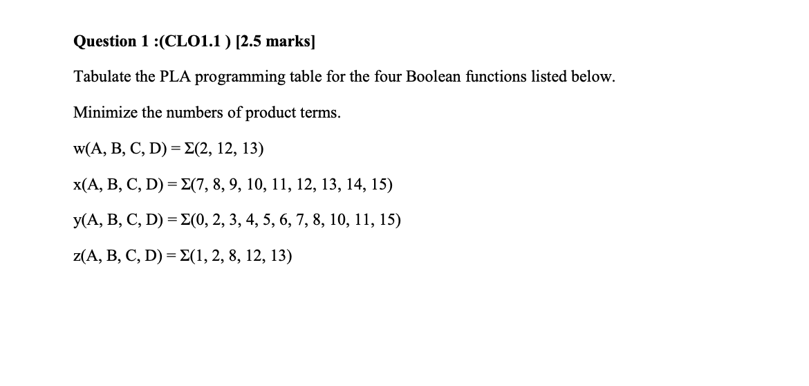 Solved Tabulate the PLA programming table for the four | Chegg.com
