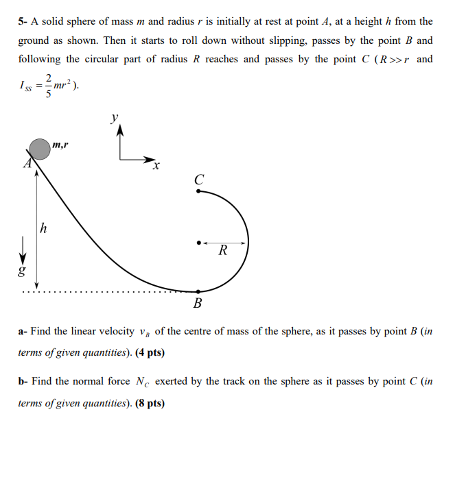Solved 5- A solid sphere of mass m and radius r is initially | Chegg.com