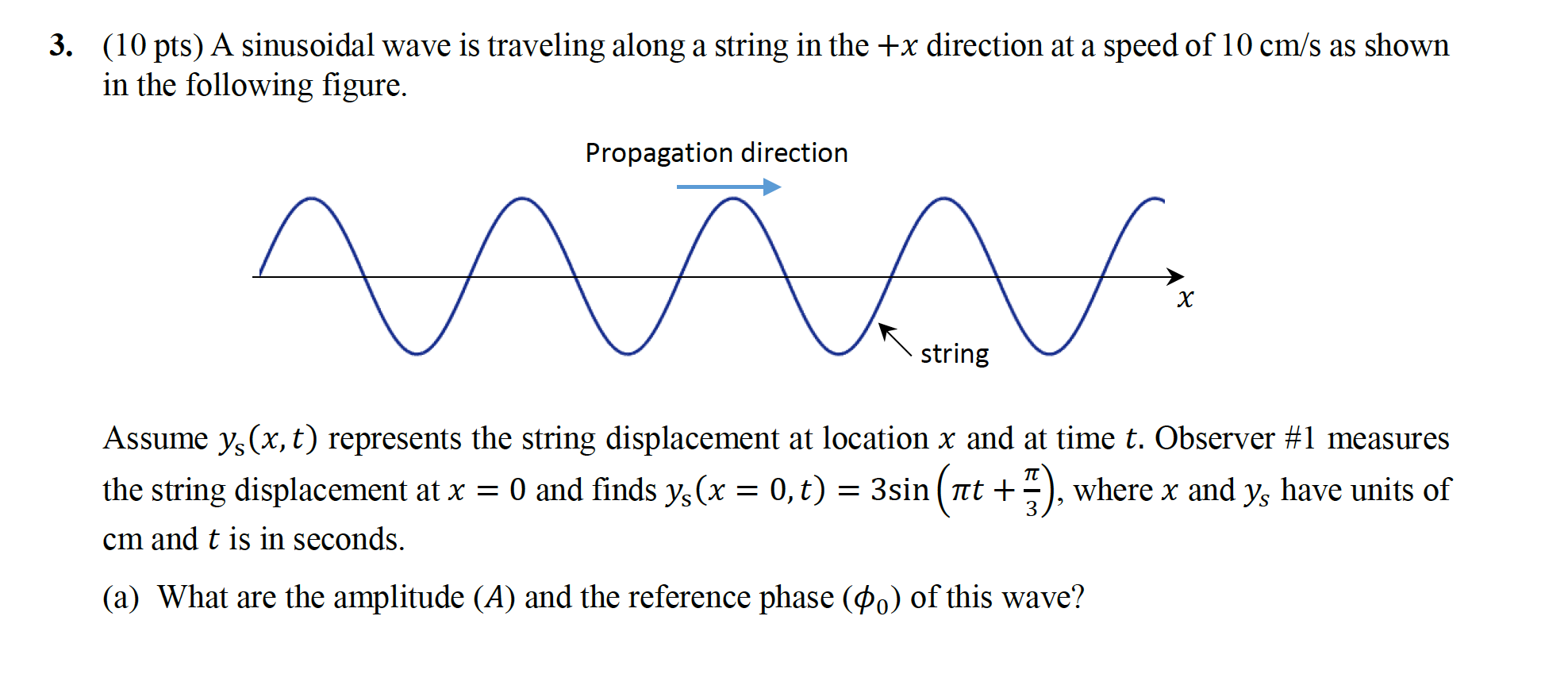 Solved (10 pts) A sinusoidal wave is traveling along a | Chegg.com