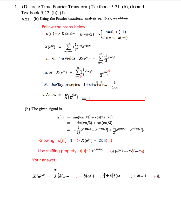 Solved 1 Discrete Time Fourier Transform Textbook 5 21 Chegg Com