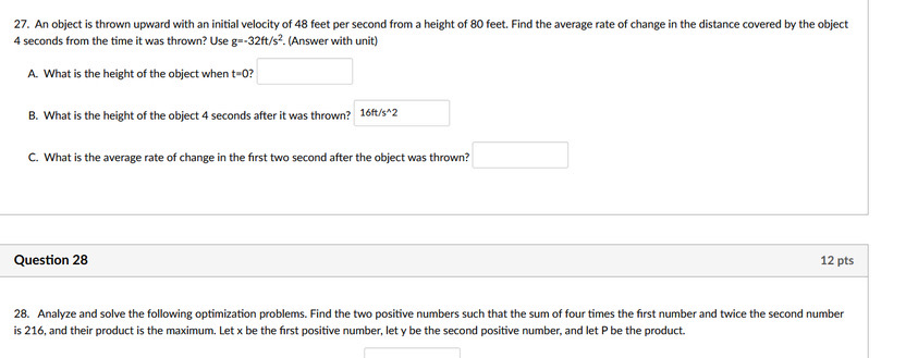 Solved 27. An object is thrown upward with an initial | Chegg.com