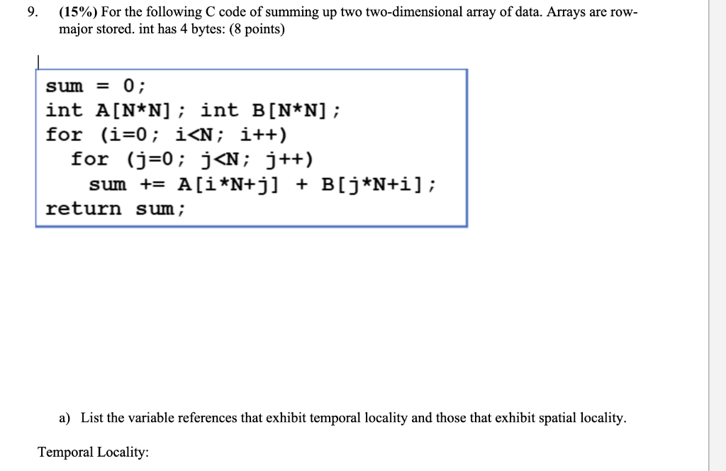 9. (15%) For the following C code of summing up two | Chegg.com