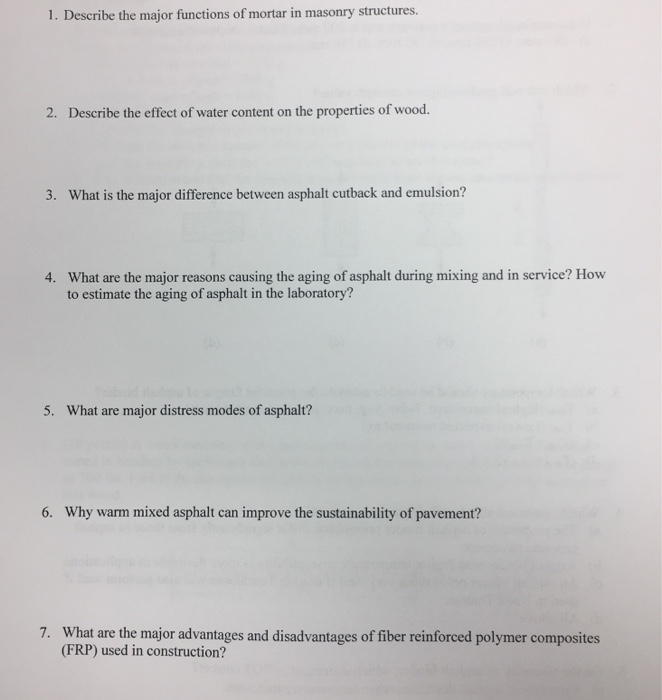 Solved Describe the major functions of mortar in masonry | Chegg.com