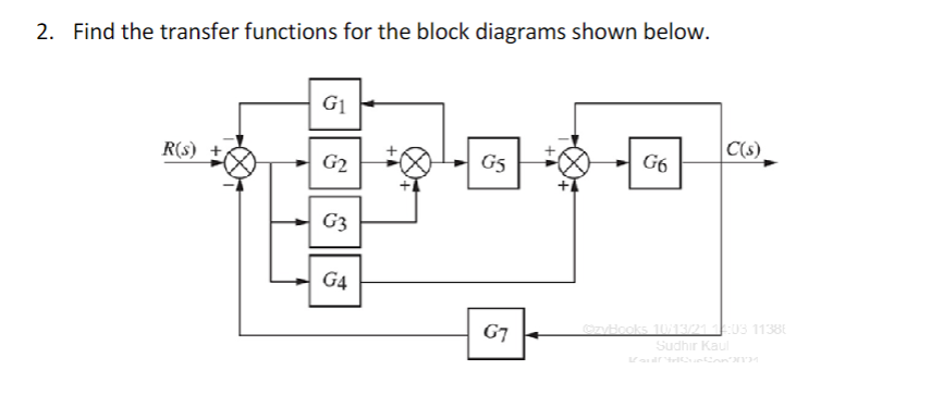 For Both Block Diagrams Below Find The Equivalent Transfer F