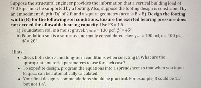 Solved 3. The bearing capacity of shallow foundations (i.e. | Chegg.com