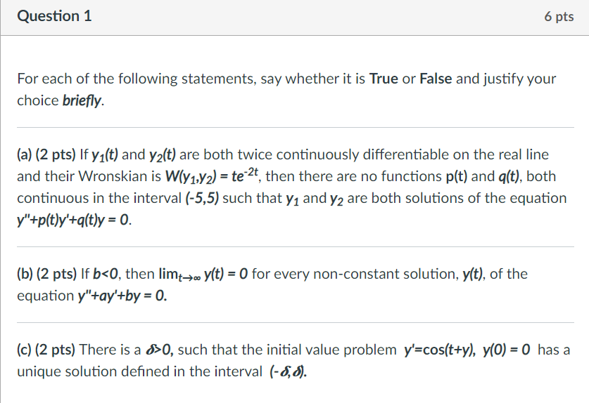 Solved Question 1 6 pts For each of the following | Chegg.com