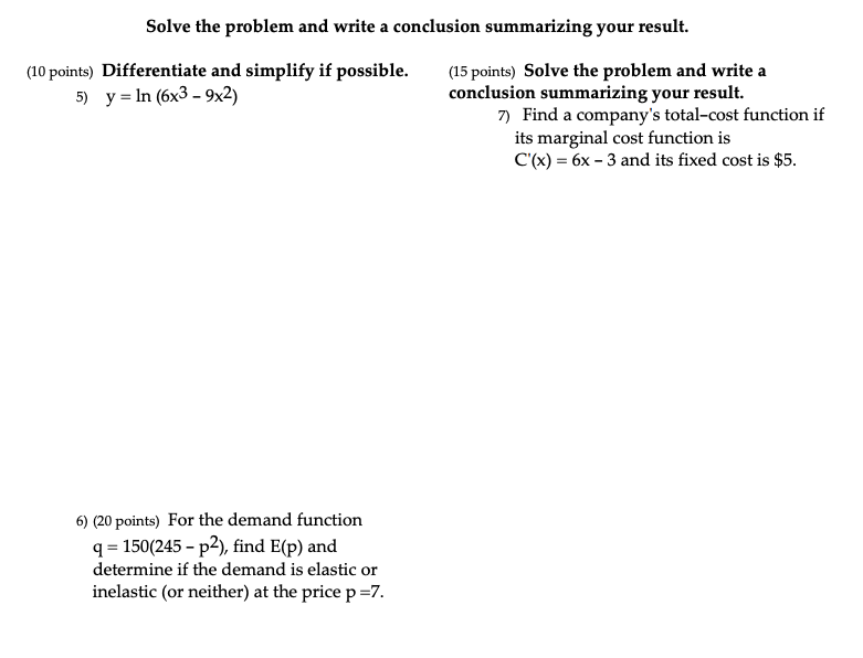 Solved Solve The Problem And Write A Conclusion Summarizing Chegg Com