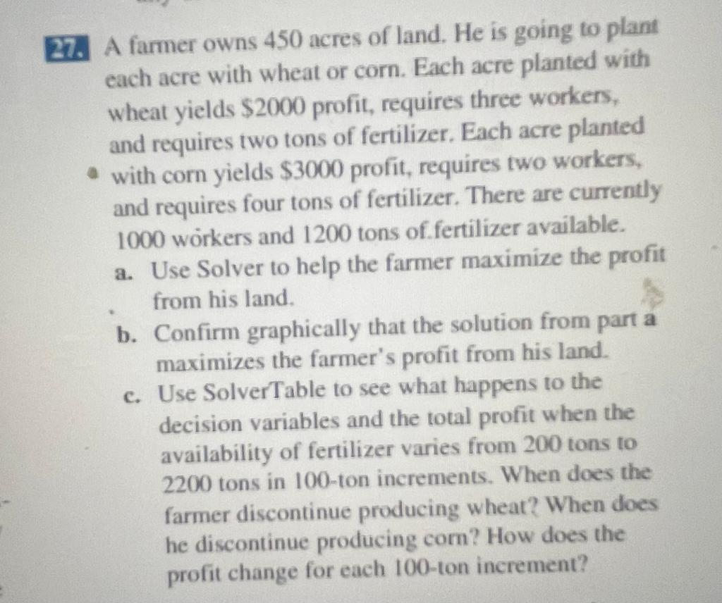 Solved 1. What was the total number of acres planted for the | Chegg.com