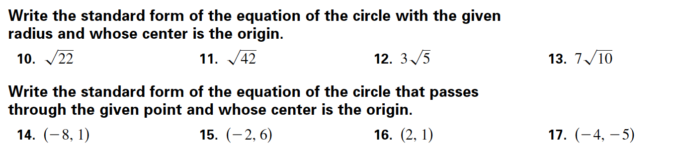 Solved Write the standard form of the equation of the circle | Chegg.com