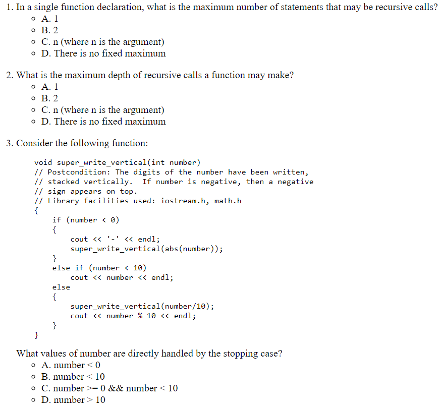 Solved 1. In a single function declaration, what is the | Chegg.com