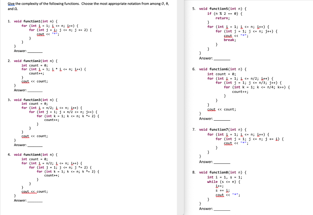 Solved Give The Complexity Of The Following Functions Ch Chegg Com