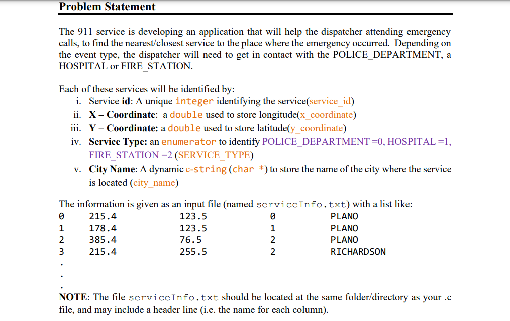 Solved Problem Statement The 911 service is developing an | Chegg.com