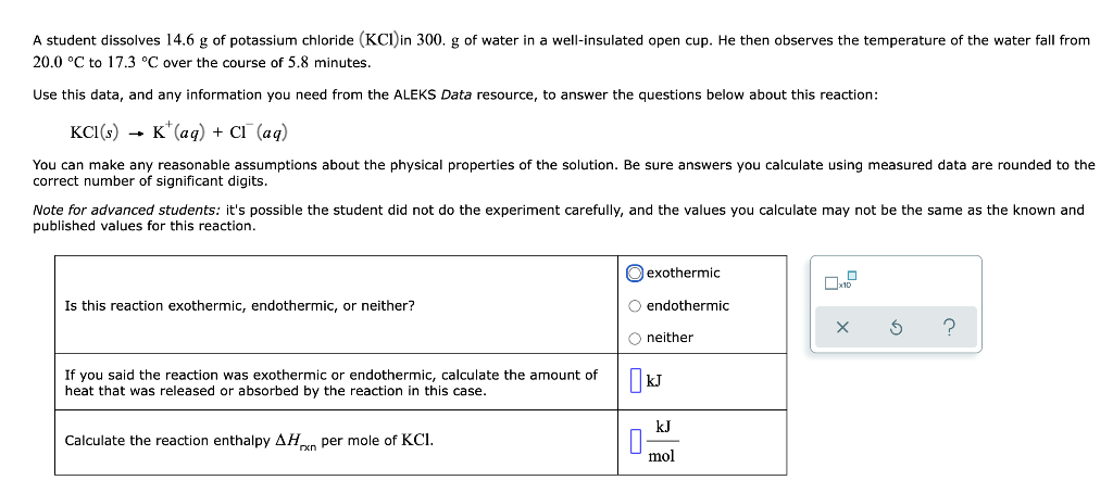 Solved A student dissolves 14.6 g of potassium chloride | Chegg.com