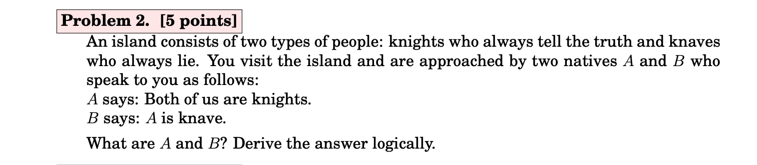 Solved Problem 2. [5 points] An island consists of two types | Chegg.com