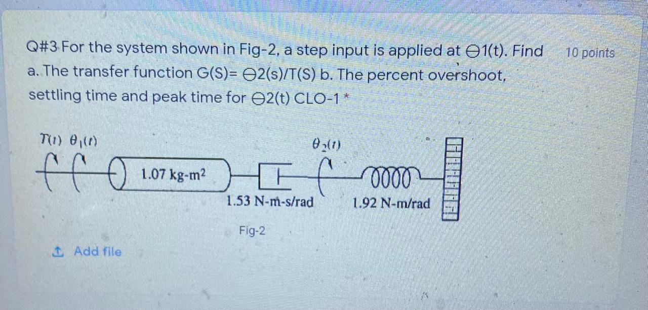 Solved 10 points Q#3 For the system shown in Fig-2, a step | Chegg.com