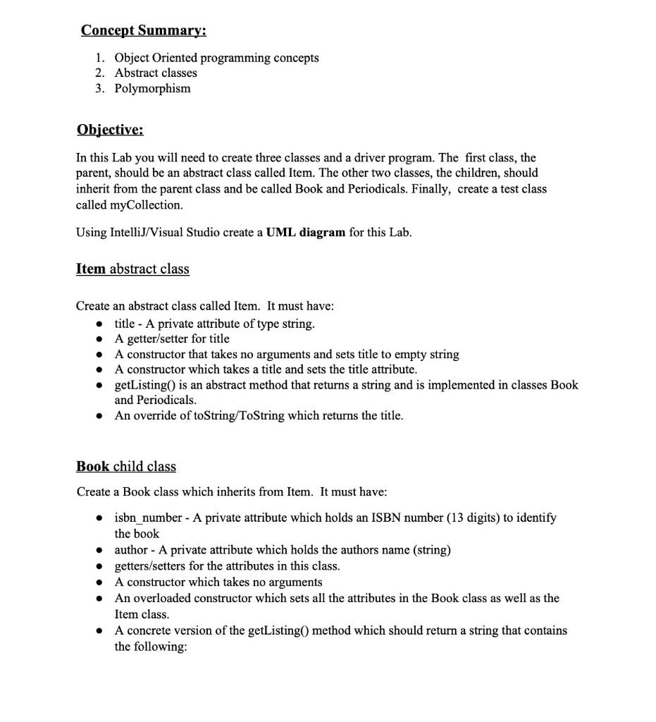 Concept Summary: 1. Object Oriented programming | Chegg.com