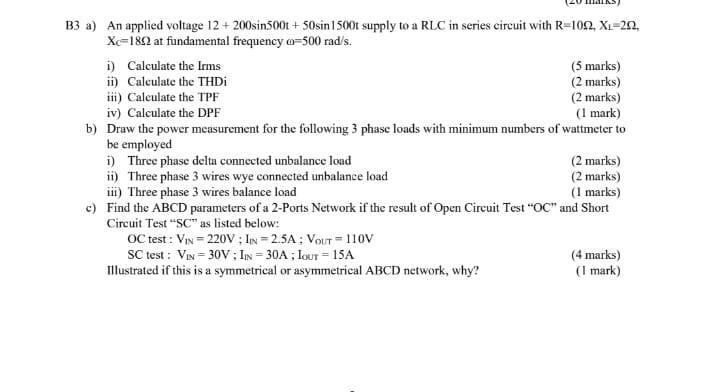 Solved B3 a) An applied voltage 12 + 200sin500t + 50sin | Chegg.com