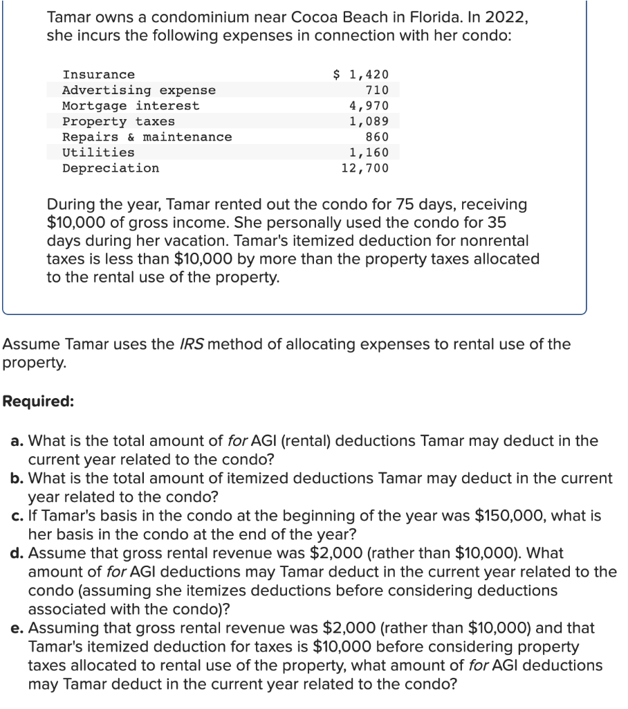 solved-tamar-owns-a-condominium-near-cocoa-beach-in-florida-chegg