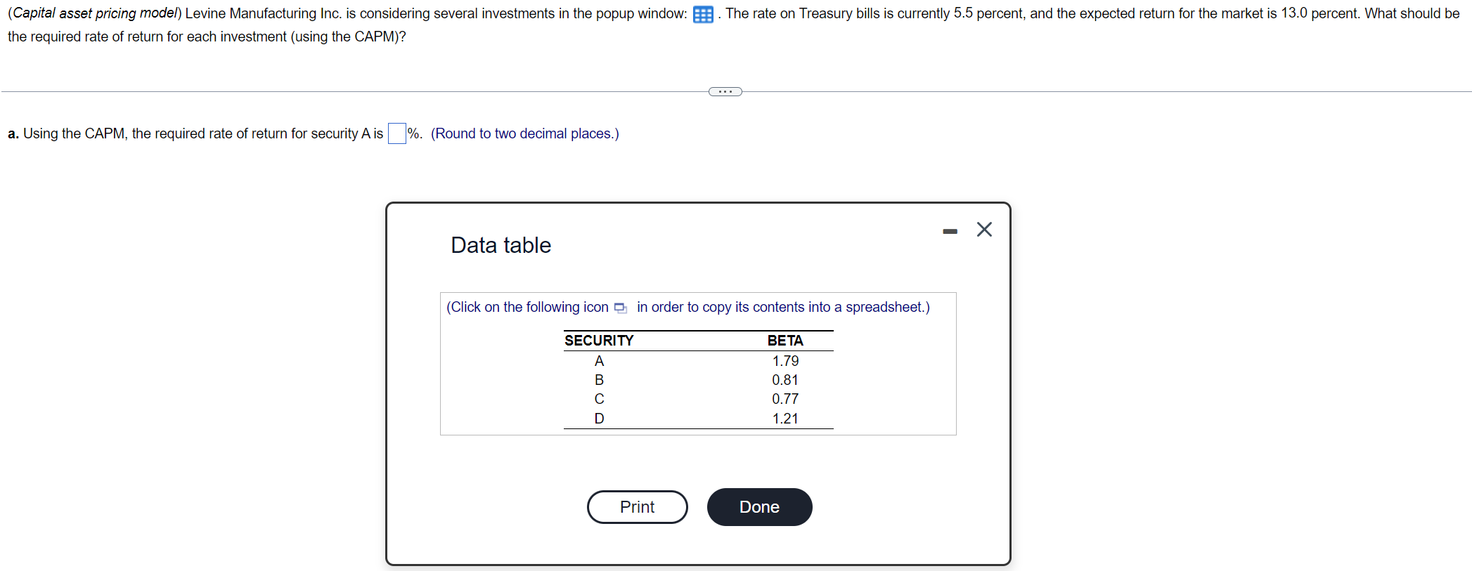 required rate of return capm formula