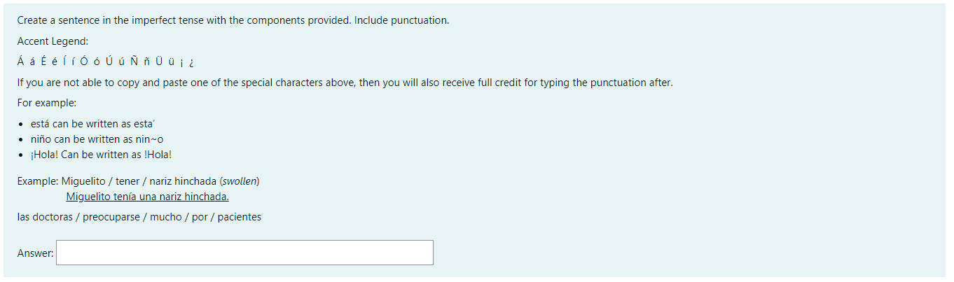 Create A Sentence In The Imperfect Tense With The Chegg Com